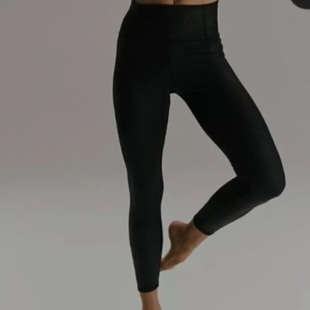 Free People Movement Women's Almost Famous Black Shiny leggings size Small - Picture 1 of 12